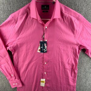 NWT Psycho Bunny Long Sleeve Pink Modern Fit 16 34/35 Button Up Shirt Stretch